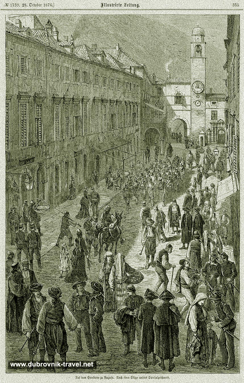 Etching from 1876 - Stradun Street Scene, Dubrovnik