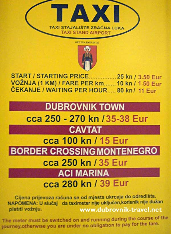 Taxi prices for Dubrovnik Airport to town - avoid overspending