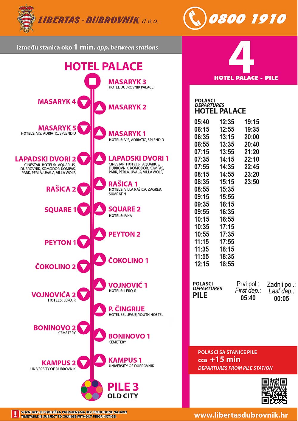 Timetables for Dubrovnik Bus Line 4
