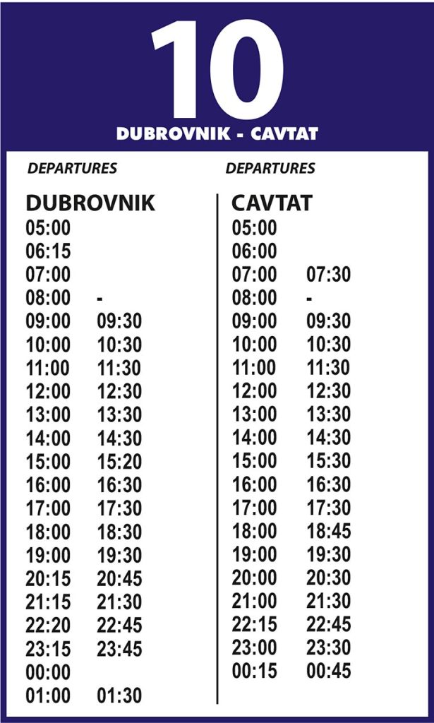 Dubrovnik - Cavtat - Dubrovnik Timetables for Dubrovnik Bus Line 10