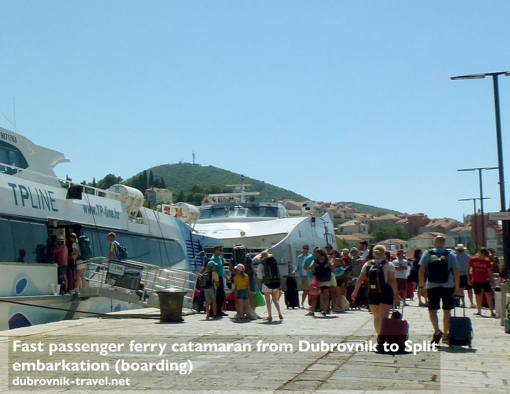 Boarding the fast passenger ferry (catamaran) for departure from Dubrovnik to Split