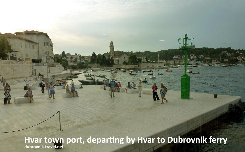 Views over Hvar town ferry port from the fast ferry catamaran sailing to Dubrovnik