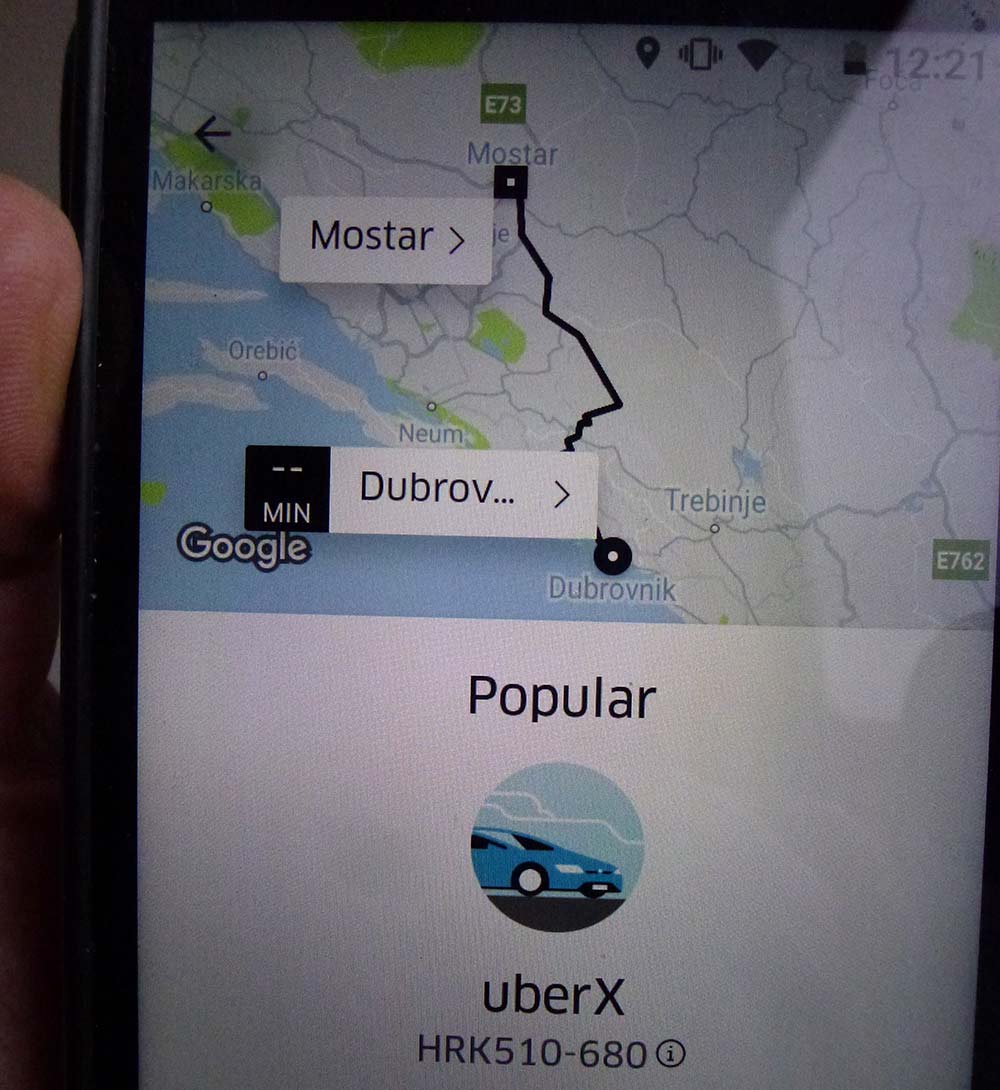 Uber quote for Dubrovnik to Mostar Ride