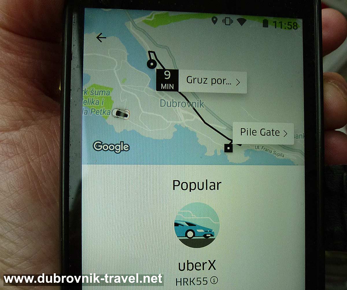 Uber fare from Gruz Port to Old Town Dubrovnik